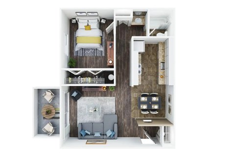 Floor plan for 1 bed, 1 bath, 540 sqft